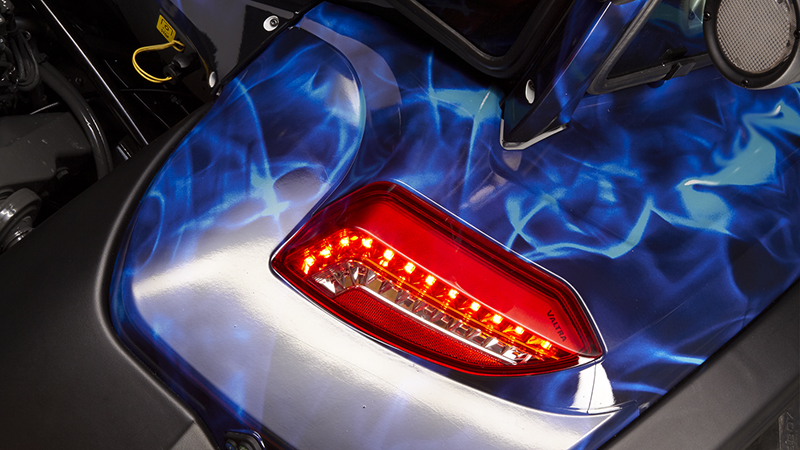 valtra unlimited custom tractor with blue hotrod flames print details